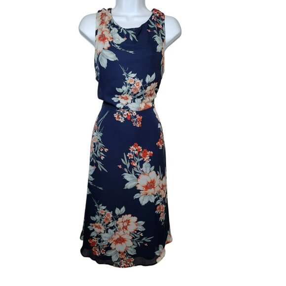 Studio One New York Dress Sz 12 Navy Orange Floral Sleeveless Midi NWT - Picture 1 of 6
